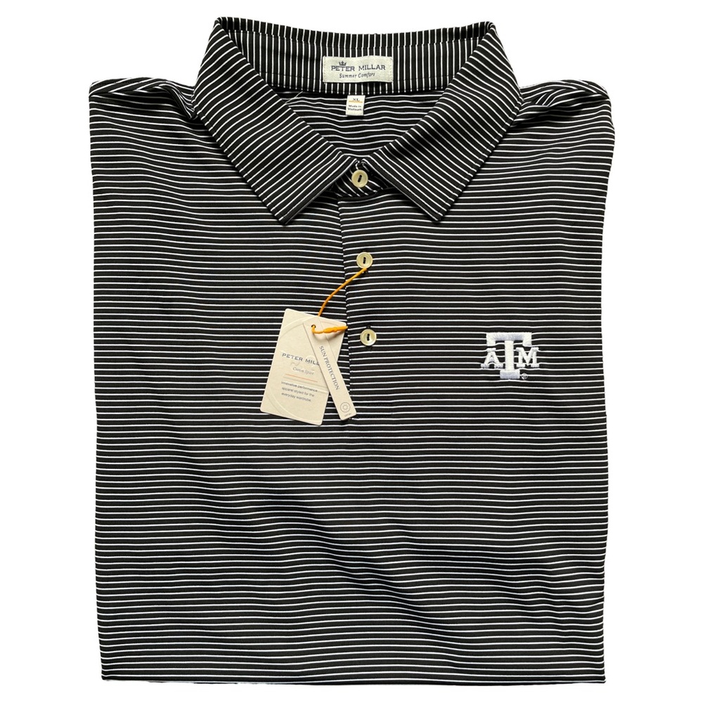 NWT Men's Peter Millar Maroon Texas A&M Aggies Stripe Performance Polo